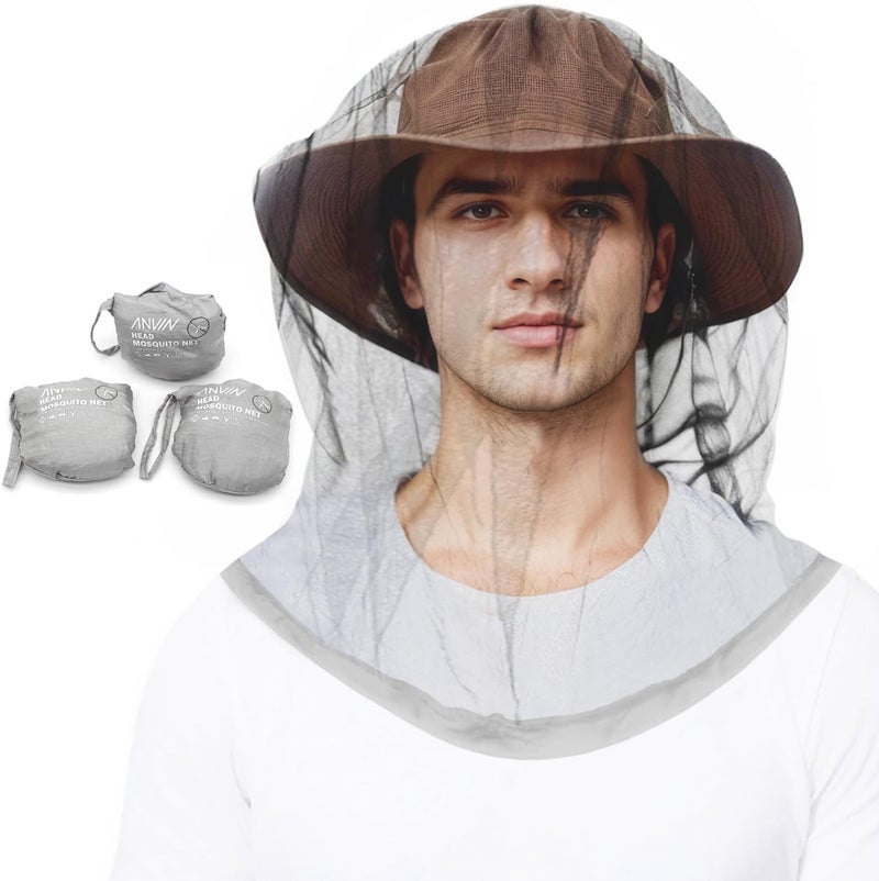 Anvin Mosquito Head Net Bug Hood for Fishing, Camping, Gardening Hat-Compatible Insect Shield Breathable Mesh Face Cover from No See Ums, Insects, Bugs(3 Pack, Upgraded One-Piece Design, Grey) - Image 1
